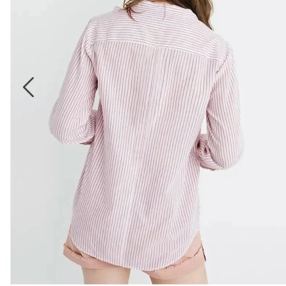 Madewell Pink Terrace Lace Up Vera Long Sleeve Striped Shirt Top Size S - Picture 3 of 11